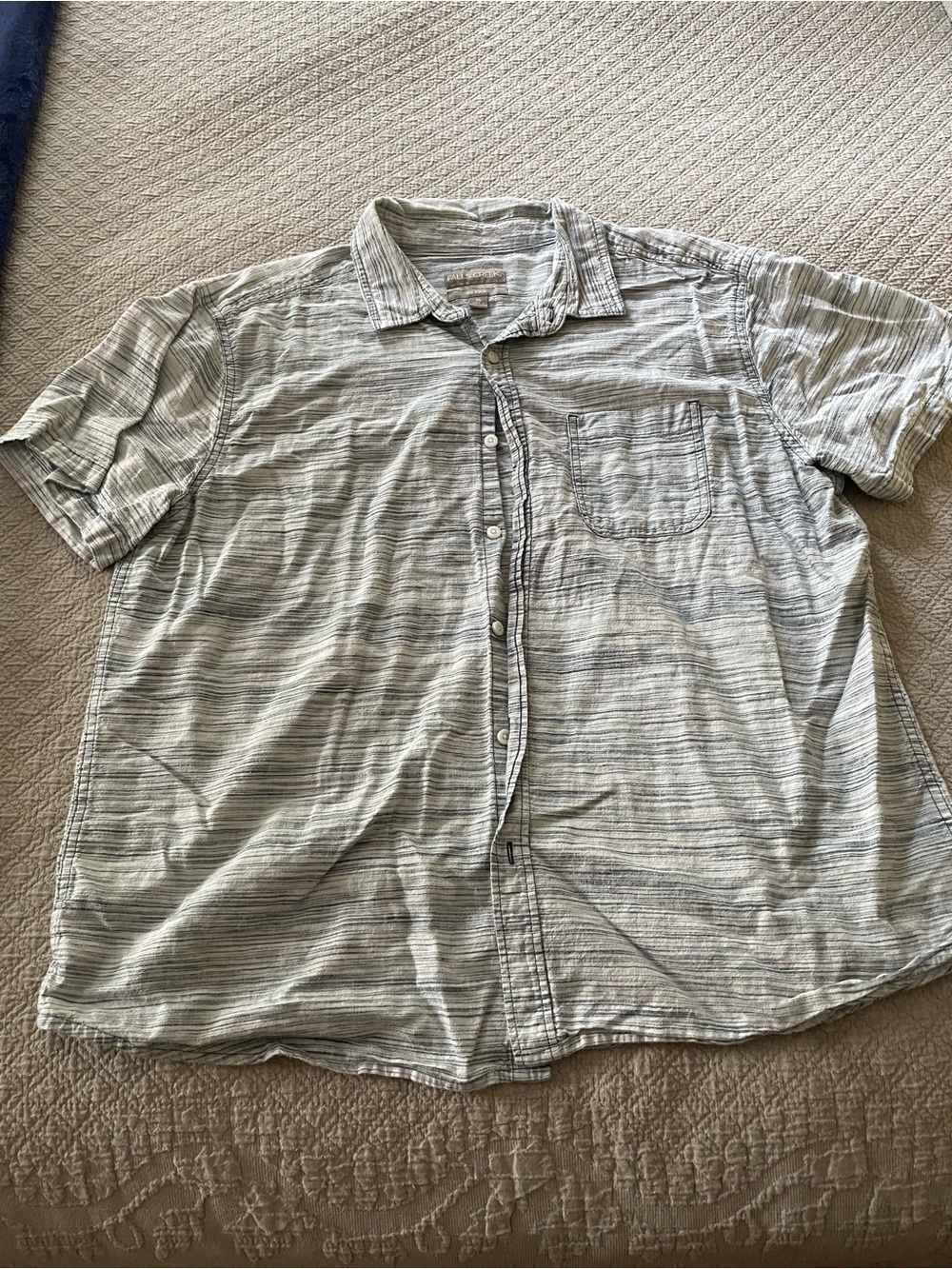 Falls Creek Light Gray Striped Short-Sleeve Button-Down Shirt